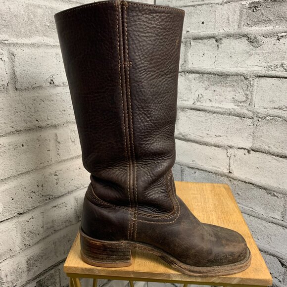 Frye Vintage 70s Campus Boots 7 Brown Distressed Leather Boho Chunky Block Heel - Picture 3 of 16